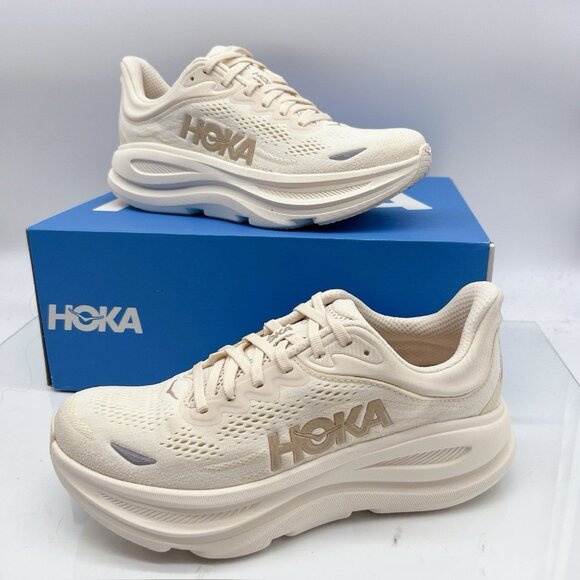 HOKA One One Bondi 9 Womens Running Shoes Sneaker Vanilla / Birch Beige US 8 - Picture 1 of 12